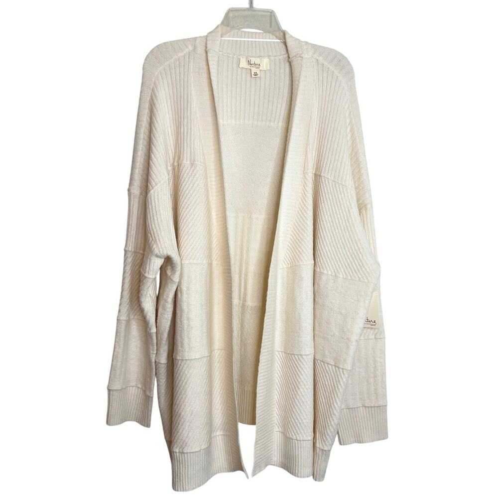 Nurture by Westbound Womens Longline Open Front Cardigan 3X Ivory Textured Knit